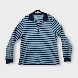 L.L. Bean Rugby Shirt Mens Large Blue Striped 1/4 Zip Pullover Rugby Shirt